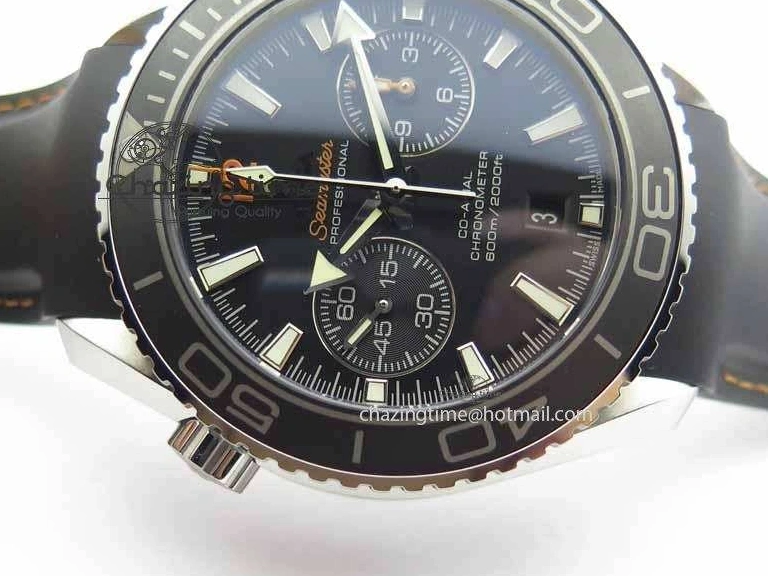 0429 Planet Ocean Master Chrono 45mm SS OM 1:1 Best Edition Black Dial Orange 12 On Rubber Strap A Durable 8169